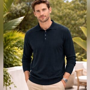 Eton Dark Green Long Sleeve wool Polo XL